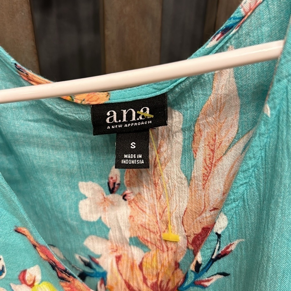 a.n.a tank top with flutter bottom aqua blue, orange, red yellow flowers small - Picture 8 of 10
